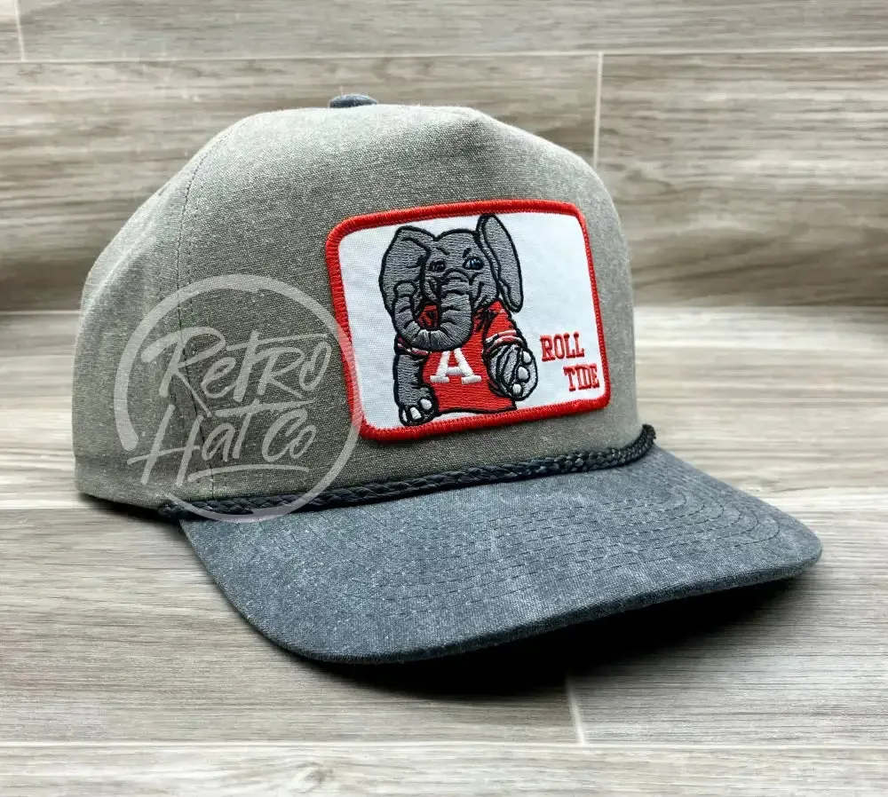 Retro Alabama / Roll Tide Patch on Sand / Charcoal Stonewashed Retro Rope Hat