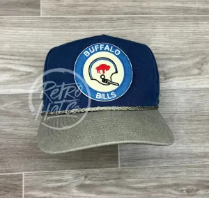 Retro Buffalo Bills Helmet Crest on Stonewashed Indigo/Sand Retro Rope Hat