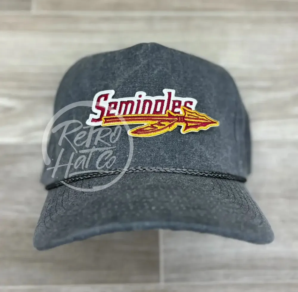 Retro Florida State / FSU Seminoles Patch on Stonewashed Charcoal Retro Rope Hat