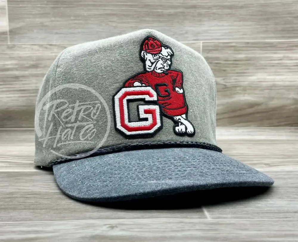 Retro Georgia Bulldogs Patch on Sand / Charcoal Stonewashed Retro Rope Hat