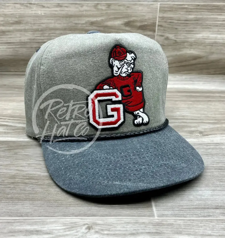 Retro Georgia Bulldogs Patch on Sand / Charcoal Stonewashed Retro Rope Hat