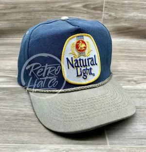 Retro Gold Natural / Natty Light Beer Patch on Indigo/Sand Stonewashed Rope Hat with Snapback