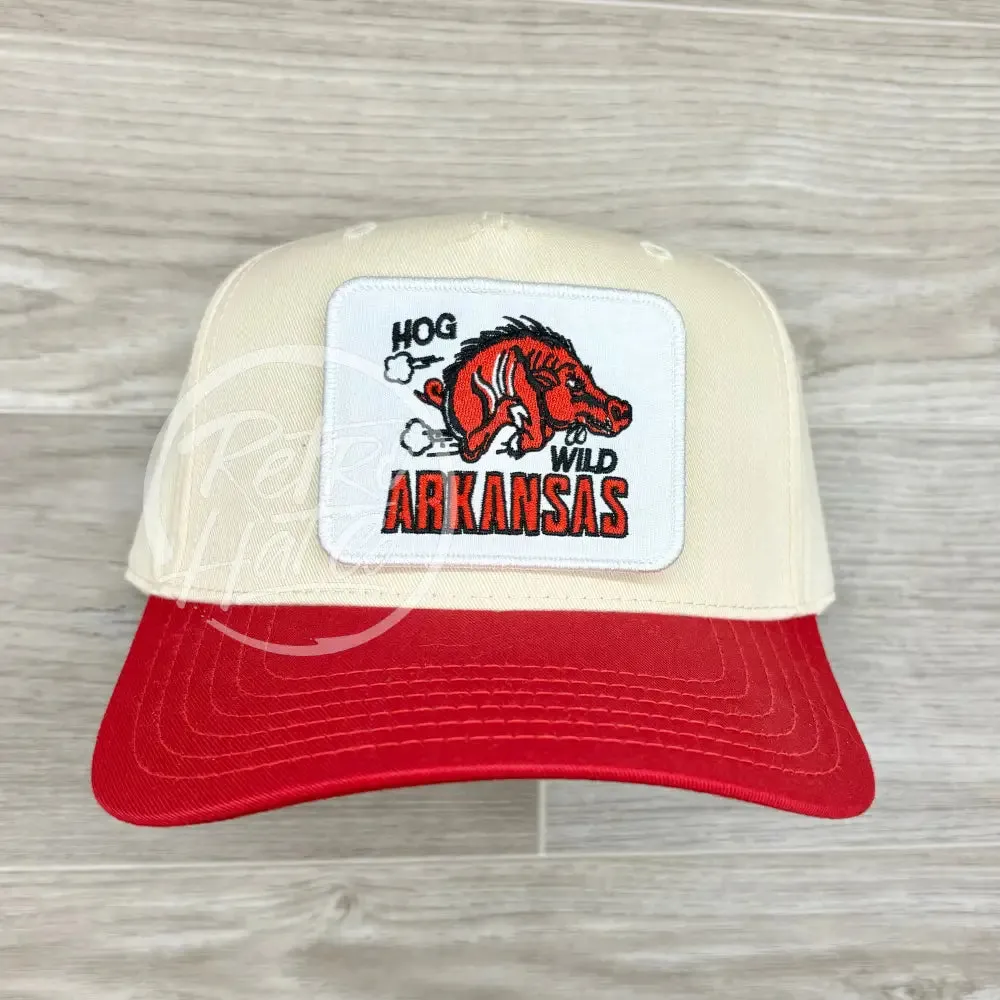 Retro Hog Wild Arkansas Razorback / Hogs Patch on Natural/Red Retro Hat