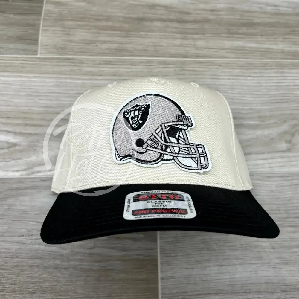 Retro Las Vegas Raiders Helmet Patch on Natural/Black Retro Hat