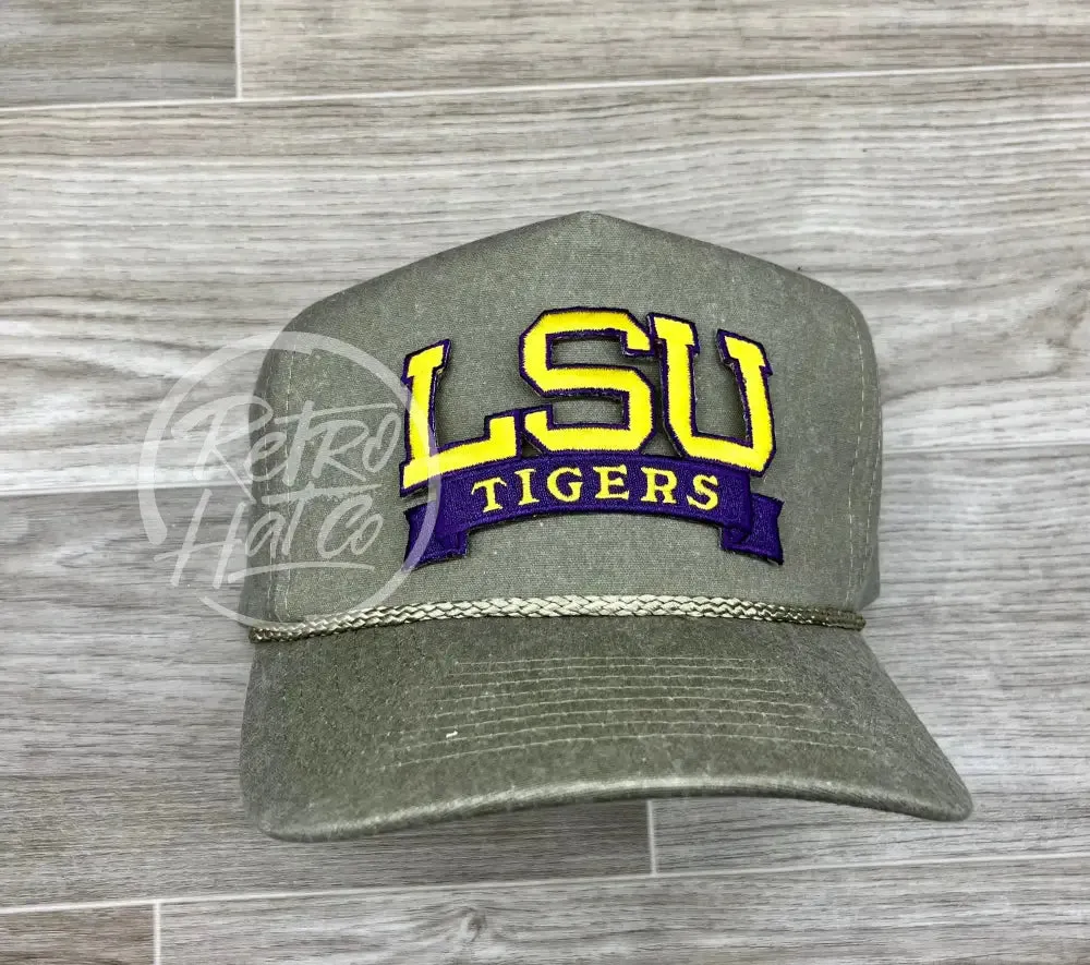 Retro LSU Tigers Banner on Stonewashed Retro Rope Hat