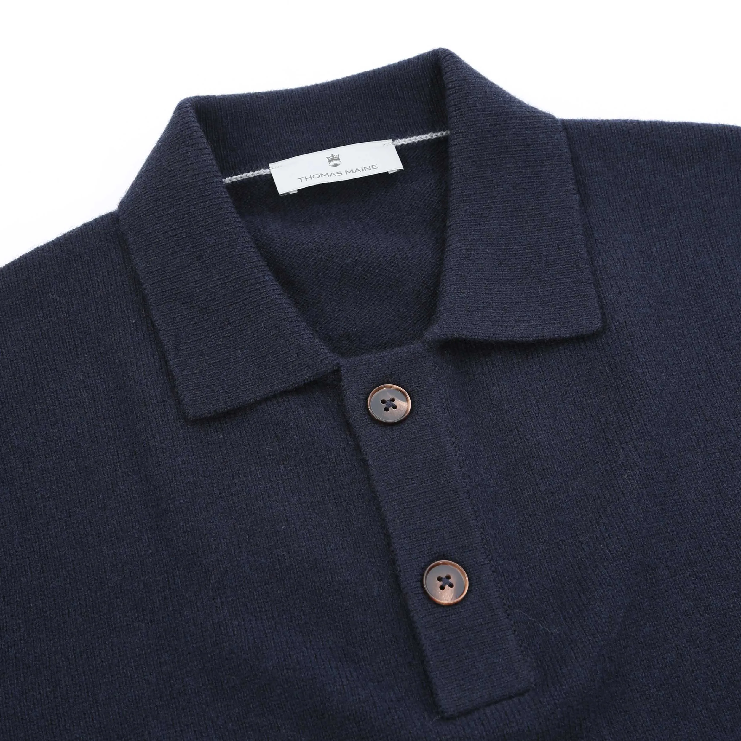 Thomas Maine 2 Button Lambs Wool Knit Polo in Navy